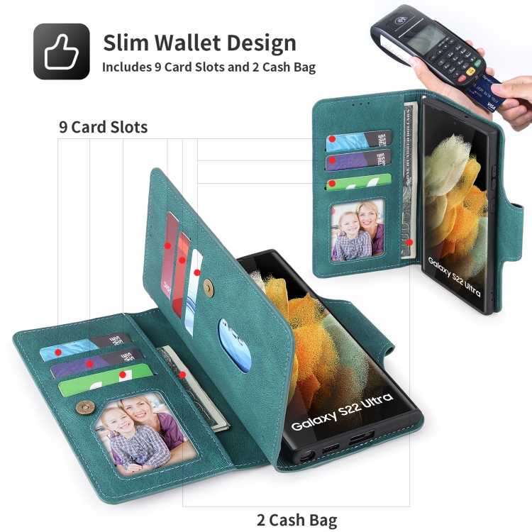 For Samsung Galaxy S22+ 5G POLA 9 Card-slot Oil Side Leather Phone Case(Dark Green) For Samsung Galaxy S22+ 5G POLA 9 Card-slot Oil Side Leather Phone Case(Dark Green)
