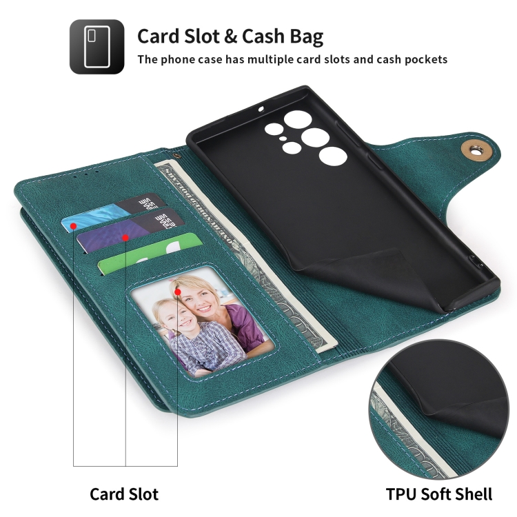 For Samsung Galaxy S22+ 5G POLA 9 Card-slot Oil Side Leather Phone Case(Dark Green) For Samsung Galaxy S22+ 5G POLA 9 Card-slot Oil Side Leather Phone Case(Dark Green)