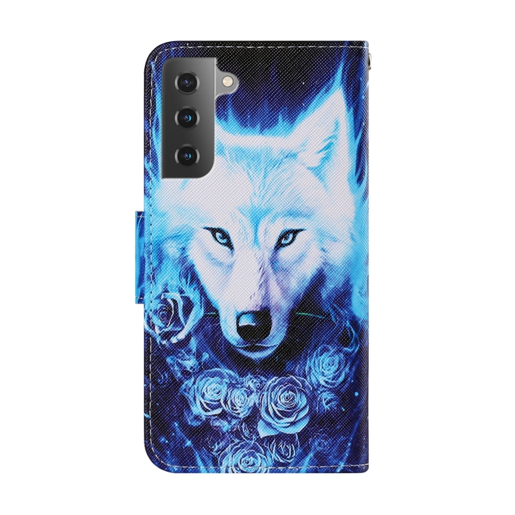 For Samsung Galaxy S22 5G Coloured Drawing Pattern Leather Phone Case(Rose Wolf) For Samsung Galaxy S22 5G Coloured Drawing Pattern Leather Phone Case(Rose Wolf)