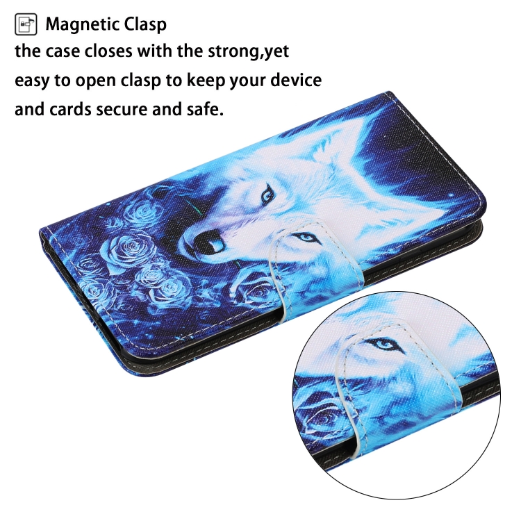 For Samsung Galaxy S22 5G Coloured Drawing Pattern Leather Phone Case(Rose Wolf) For Samsung Galaxy S22 5G Coloured Drawing Pattern Leather Phone Case(Rose Wolf)