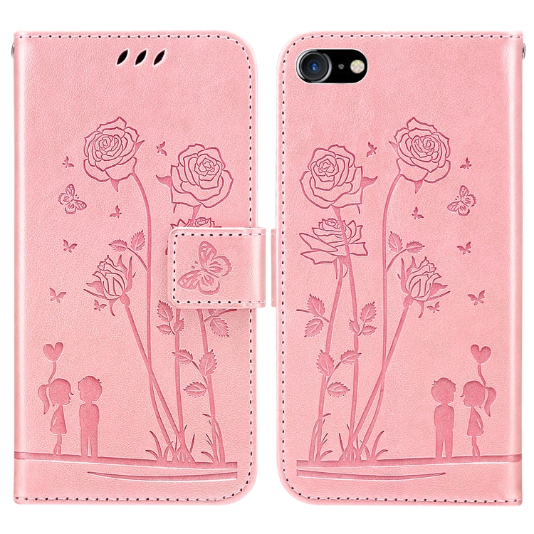 For iPhone SE 2022 / SE 2020 / 8 / 7 Embossing Rose Couple Leather Phone Case(Pink) For iPhone SE 2022 / SE 2020 / 8 / 7 Embossing Rose Couple Leather Phone Case(Pink)
