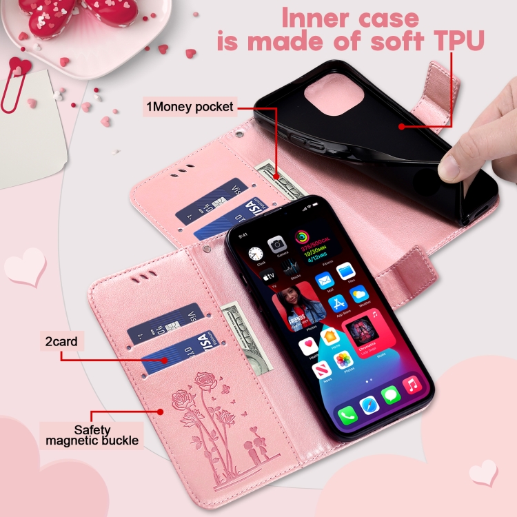 For iPhone SE 2022 / SE 2020 / 8 / 7 Embossing Rose Couple Leather Phone Case(Pink) For iPhone SE 2022 / SE 2020 / 8 / 7 Embossing Rose Couple Leather Phone Case(Pink)