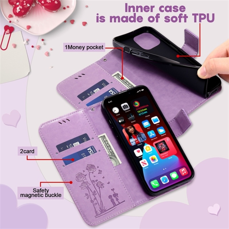 For Samsung Galaxy S22 5G Embossing Rose Couple Leather Phone Case(Purple) For Samsung Galaxy S22 5G Embossing Rose Couple Leather Phone Case(Purple)