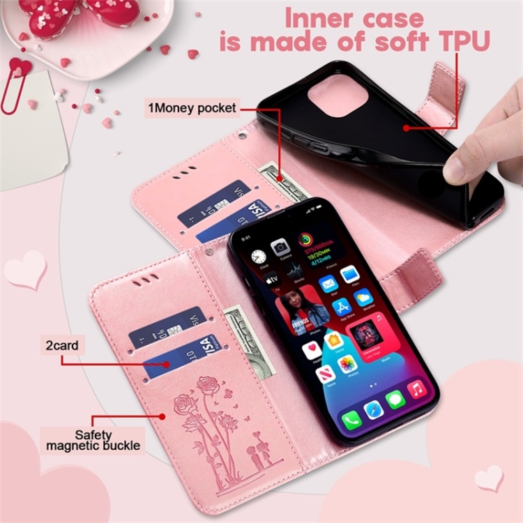 For Samsung Galaxy S22+ 5G Embossing Rose Couple Leather Phone Case(Pink) For Samsung Galaxy S22+ 5G Embossing Rose Couple Leather Phone Case(Pink)