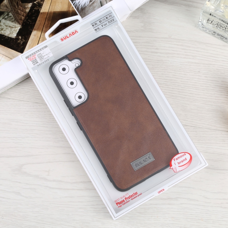 For Samsung Galaxy S22+ 5G SULADA Shockproof TPU + Handmade Leather Phone Case(Brown) For Samsung Galaxy S22+ 5G SULADA Shockproof TPU + Handmade Leather Phone Case(Brown)