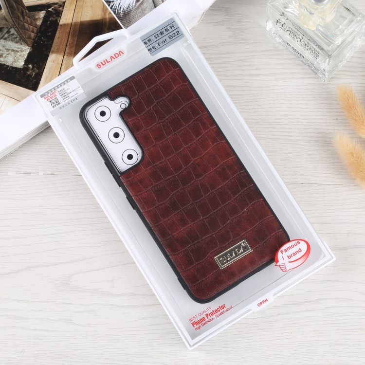 For Samsung Galaxy S22 5G SULADA Shockproof TPU + Handmade Leather Phone Case(Brown) For Samsung Galaxy S22 5G SULADA Shockproof TPU + Handmade Leather Phone Case(Brown)