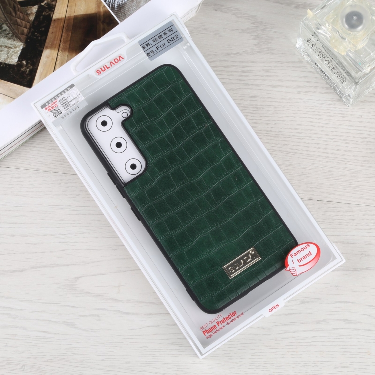 For Samsung Galaxy S22+ 5G SULADA Shockproof TPU + Handmade Leather Phone Case(Green) For Samsung Galaxy S22+ 5G SULADA Shockproof TPU + Handmade Leather Phone Case(Green)