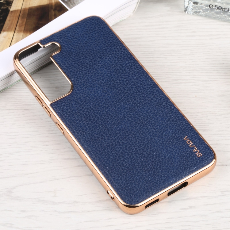 For Samsung Galaxy S22 5G SULADA Shockproof TPU + Handmade Leather Phone Case(Blue) For Samsung Galaxy S22 5G SULADA Shockproof TPU + Handmade Leather Phone Case(Blue)