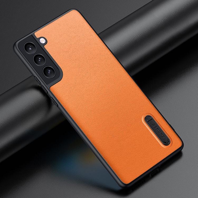 For Samsung Galaxy S22 5G Folding Holder Plain Leather Phone Case(Orange) For Samsung Galaxy S22 5G Folding Holder Plain Leather Phone Case(Orange)