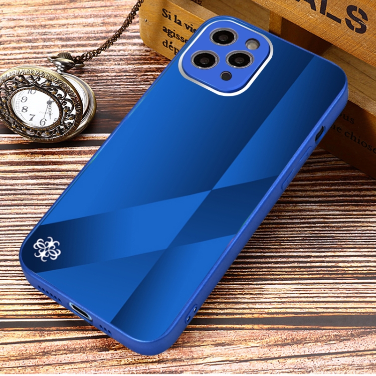 For iPhone 11 Pro Max X10A Texture TPU + Tempered Glass Phone Case (Blue)