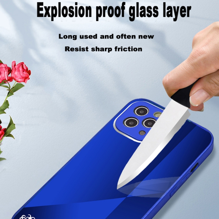 For iPhone 11 Pro Max X10A Texture TPU + Tempered Glass Phone Case (Blue)
