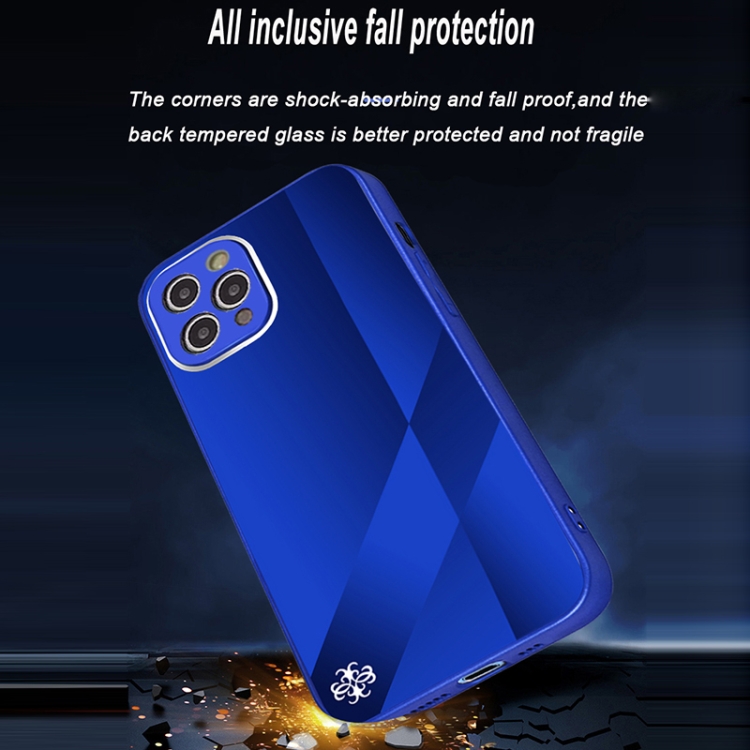 For iPhone 11 Pro Max X10A Texture TPU + Tempered Glass Phone Case (Blue)
