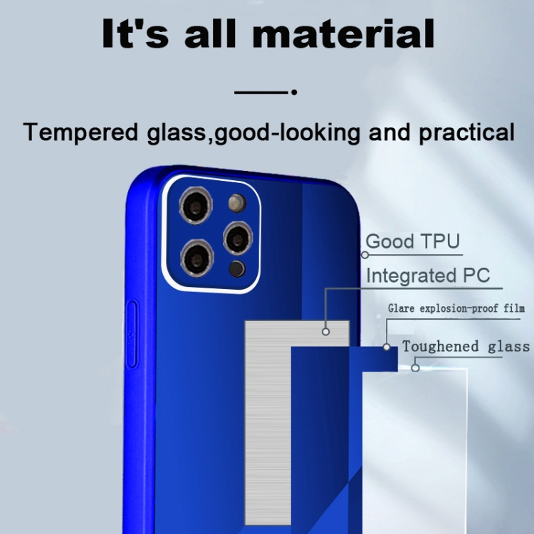 For iPhone 11 Pro Max X10A Texture TPU + Tempered Glass Phone Case (Blue)
