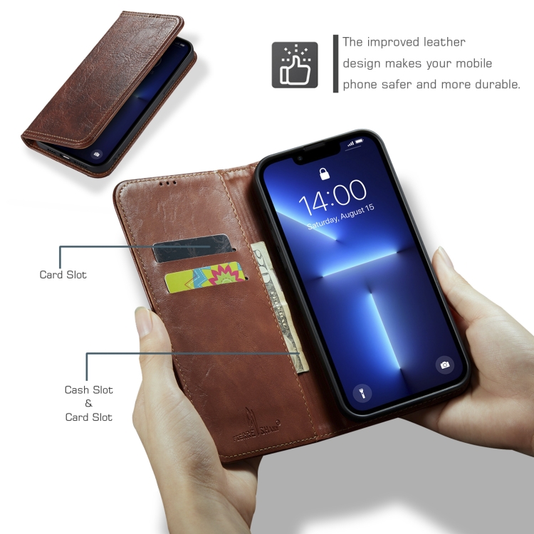 For iPhone 13 Pro Vintage Bark Texture Wallet Leather Phone Case (Brown)