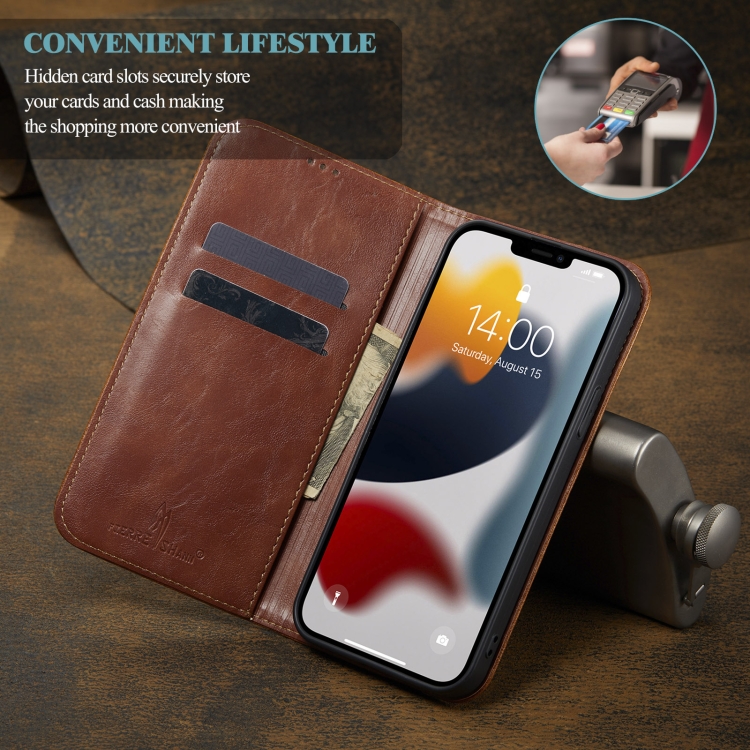 For iPhone 13 Pro Vintage Bark Texture Wallet Leather Phone Case (Brown)