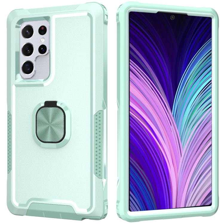 For Samsung Galaxy S22 Ultra 5G 3 in 1 Ring Holder PC + TPU Phone Case(Mint Green) For Samsung Galaxy S22 Ultra 5G 3 in 1 Ring Holder PC + TPU Phone Case(Mint Green)