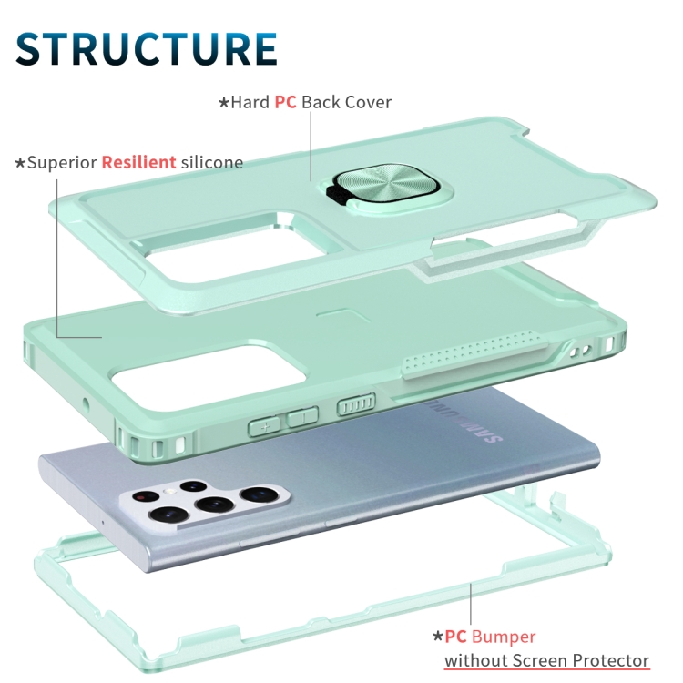 For Samsung Galaxy S22 Ultra 5G 3 in 1 Ring Holder PC + TPU Phone Case(Mint Green) For Samsung Galaxy S22 Ultra 5G 3 in 1 Ring Holder PC + TPU Phone Case(Mint Green)