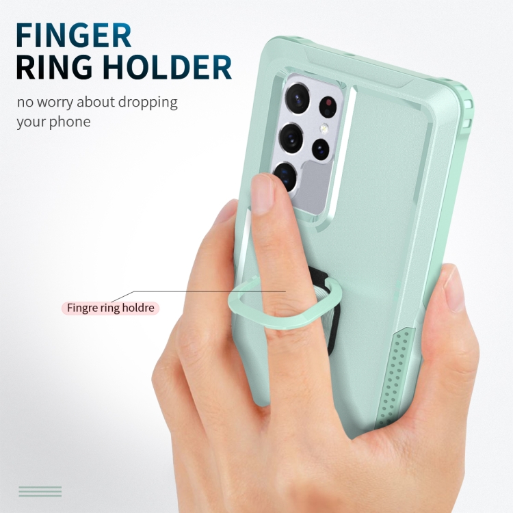 For Samsung Galaxy S22 Ultra 5G 3 in 1 Ring Holder PC + TPU Phone Case(Mint Green) For Samsung Galaxy S22 Ultra 5G 3 in 1 Ring Holder PC + TPU Phone Case(Mint Green)