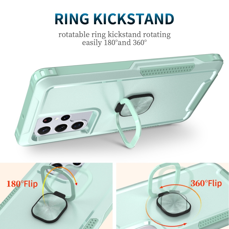 For Samsung Galaxy S22 Ultra 5G 3 in 1 Ring Holder PC + TPU Phone Case(Mint Green) For Samsung Galaxy S22 Ultra 5G 3 in 1 Ring Holder PC + TPU Phone Case(Mint Green)