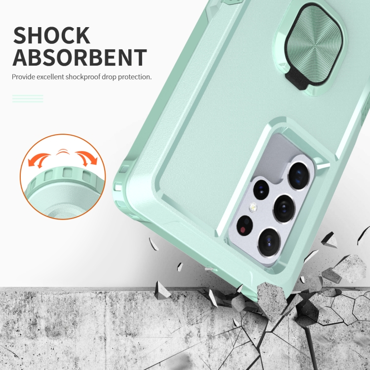 For Samsung Galaxy S22 Ultra 5G 3 in 1 Ring Holder PC + TPU Phone Case(Mint Green) For Samsung Galaxy S22 Ultra 5G 3 in 1 Ring Holder PC + TPU Phone Case(Mint Green)