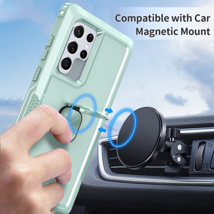 For Samsung Galaxy S22 Ultra 5G 3 in 1 Ring Holder PC + TPU Phone Case(Mint Green) For Samsung Galaxy S22 Ultra 5G 3 in 1 Ring Holder PC + TPU Phone Case(Mint Green)