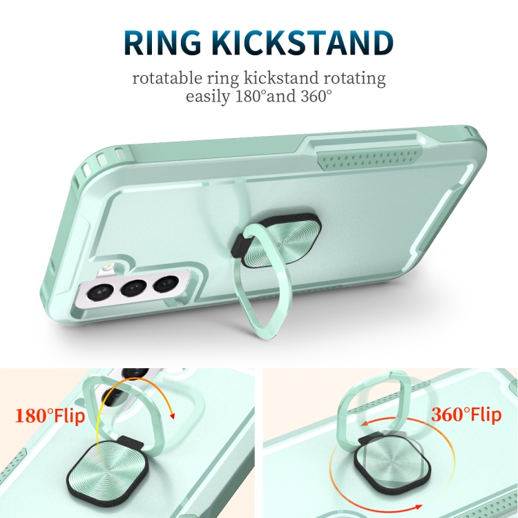 For Samsung Galaxy S21 5G 3 in 1 Ring Holder PC + TPU Phone Case(Mint Green)