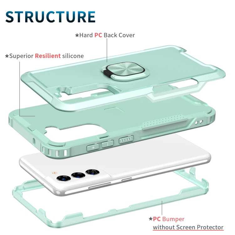 For Samsung Galaxy S21 5G 3 in 1 Ring Holder PC + TPU Phone Case(Mint Green)