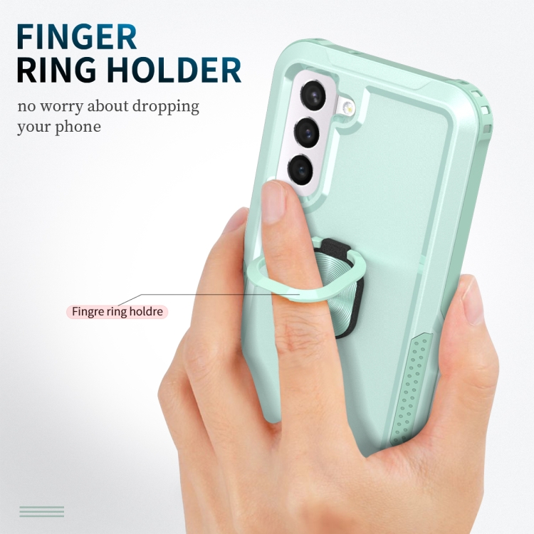 For Samsung Galaxy S21 5G 3 in 1 Ring Holder PC + TPU Phone Case(Mint Green)