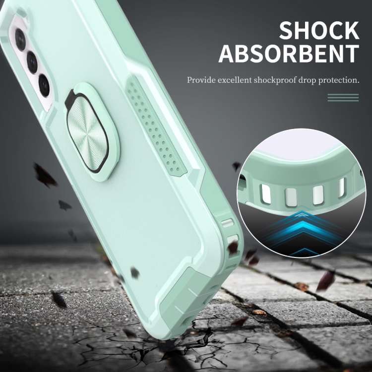 For Samsung Galaxy S21 5G 3 in 1 Ring Holder PC + TPU Phone Case(Mint Green)