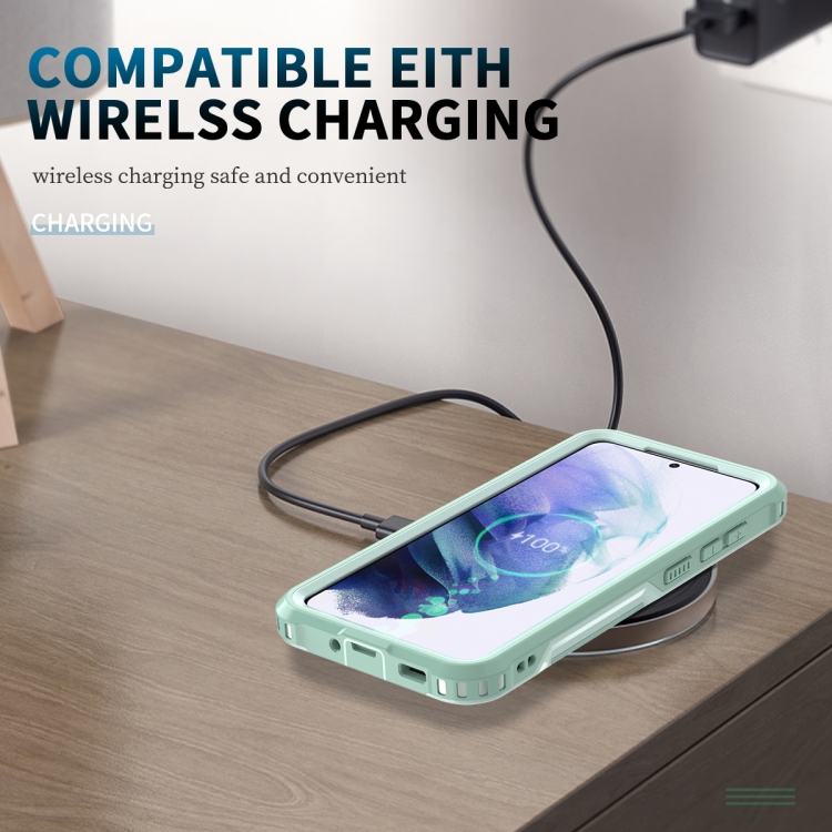 For Samsung Galaxy S21 5G 3 in 1 Ring Holder PC + TPU Phone Case(Mint Green)
