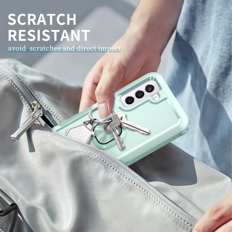 For Samsung Galaxy S21 5G 3 in 1 Ring Holder PC + TPU Phone Case(Mint Green)