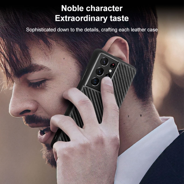 For Samsung Galaxy S21 Ultra 5G Carbon Fiber Cowhide Leather Phone Case(Black) For Samsung Galaxy S21 Ultra 5G Carbon Fiber Cowhide Leather Phone Case(Black)