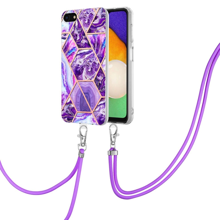 For iPhone SE 2022 / SE 2020 / 8 / 7 Electroplating Splicing Marble TPU Phone Case with Lanyard(Dark Purple) For iPhone SE 2022 / SE 2020 / 8 / 7 Electroplating Splicing Marble TPU Phone Case with Lanyard(Dark Purple)