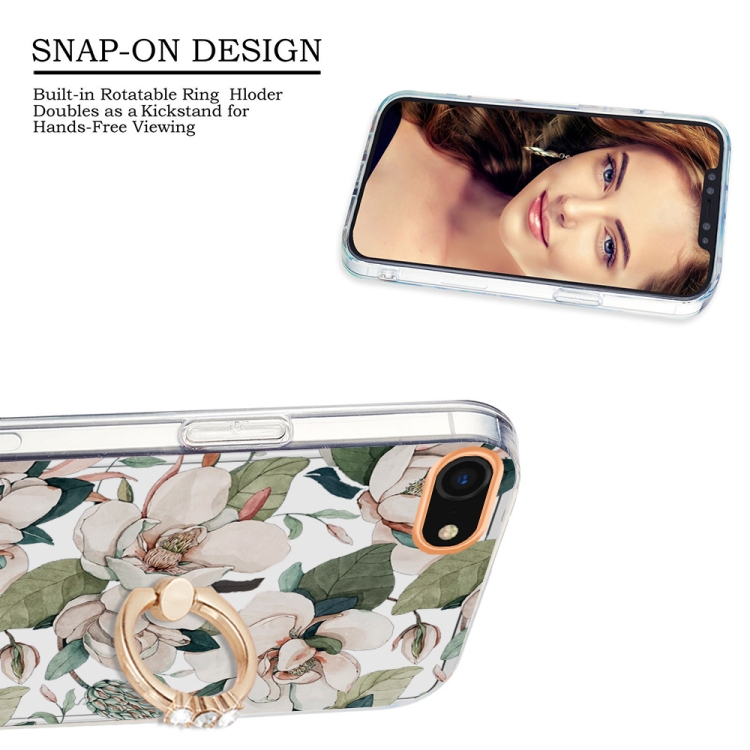 For iPhone SE 2022 / SE 2020 / 8 / 7 Ring IMD Flowers TPU Phone Case(Green Gardenia)