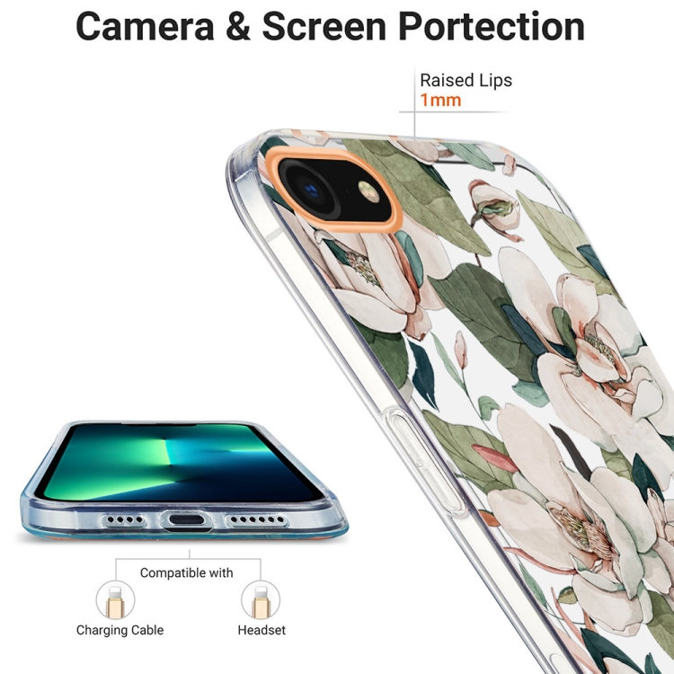 For iPhone SE 2022 / SE 2020 / 8 / 7 Ring IMD Flowers TPU Phone Case(Green Gardenia)