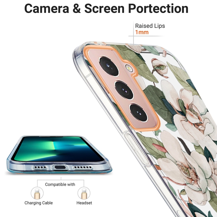 For Samsung Galaxy S21 5G Ring IMD Flowers TPU Phone Case(Green Gardenia) For Samsung Galaxy S21 5G Ring IMD Flowers TPU Phone Case(Green Gardenia)