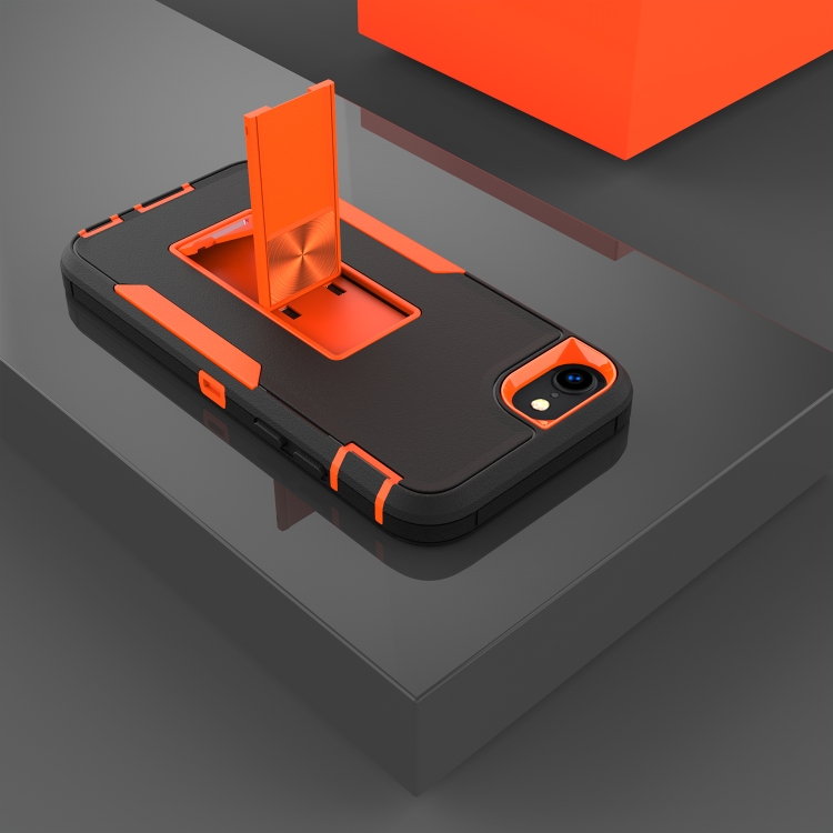 For iPhone SE 2022 / SE 2020 / 8 / 7 Magnetic Holder Phone Case(Black + Orange) For iPhone SE 2022 / SE 2020 / 8 / 7 Magnetic Holder Phone Case(Black + Orange)