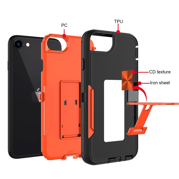For iPhone SE 2022 / SE 2020 / 8 / 7 Magnetic Holder Phone Case(Black + Orange) For iPhone SE 2022 / SE 2020 / 8 / 7 Magnetic Holder Phone Case(Black + Orange)