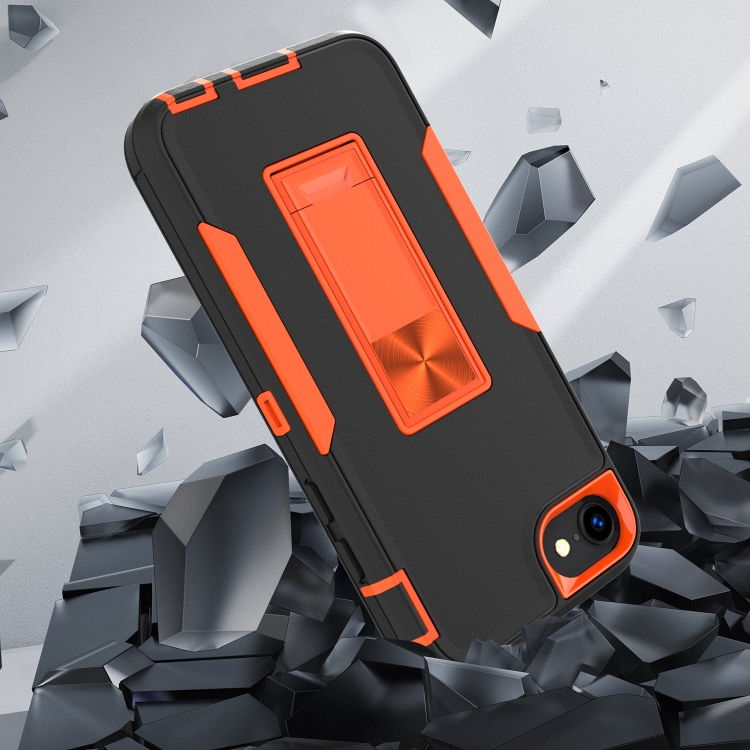 For iPhone SE 2022 / SE 2020 / 8 / 7 Magnetic Holder Phone Case(Black + Orange) For iPhone SE 2022 / SE 2020 / 8 / 7 Magnetic Holder Phone Case(Black + Orange)