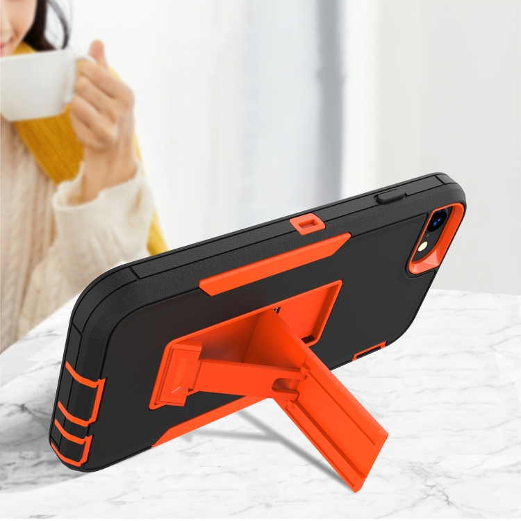 For iPhone SE 2022 / SE 2020 / 8 / 7 Magnetic Holder Phone Case(Black + Orange) For iPhone SE 2022 / SE 2020 / 8 / 7 Magnetic Holder Phone Case(Black + Orange)