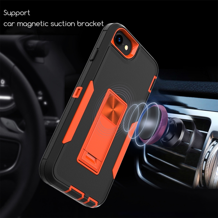 For iPhone SE 2022 / SE 2020 / 8 / 7 Magnetic Holder Phone Case(Black + Orange) For iPhone SE 2022 / SE 2020 / 8 / 7 Magnetic Holder Phone Case(Black + Orange)