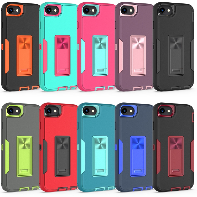 For iPhone SE 2022 / SE 2020 / 8 / 7 Magnetic Holder Phone Case(Black + Orange) For iPhone SE 2022 / SE 2020 / 8 / 7 Magnetic Holder Phone Case(Black + Orange)