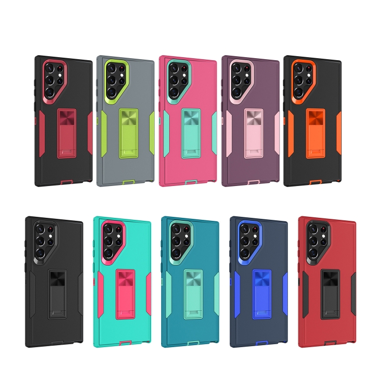 For Samsung Galaxy S22 Ultra 5G Magnetic Holder Phone Case(Black + Orange) For Samsung Galaxy S22 Ultra 5G Magnetic Holder Phone Case(Black + Orange)
