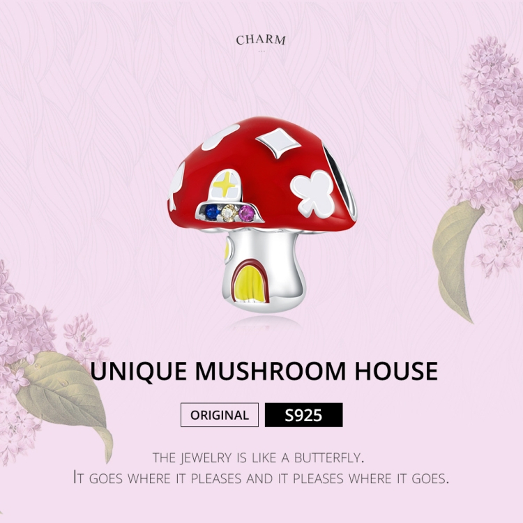 S925 Sterling Silver Mushroom House ลูกปัดลูกปัดสร้อยคอ Diy สร้อยคอ