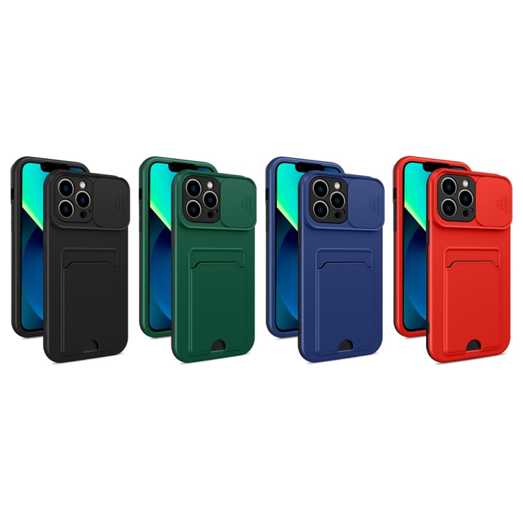 3 in 1 Sliding Camshield Card Phone Case For iPhone 11 Pro Max(Black + Dark Green)