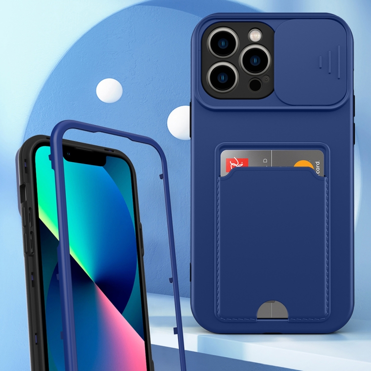 3 in 1 Sliding Camshield Card Phone Case For iPhone 11 Pro Max(Black + Dark Green)
