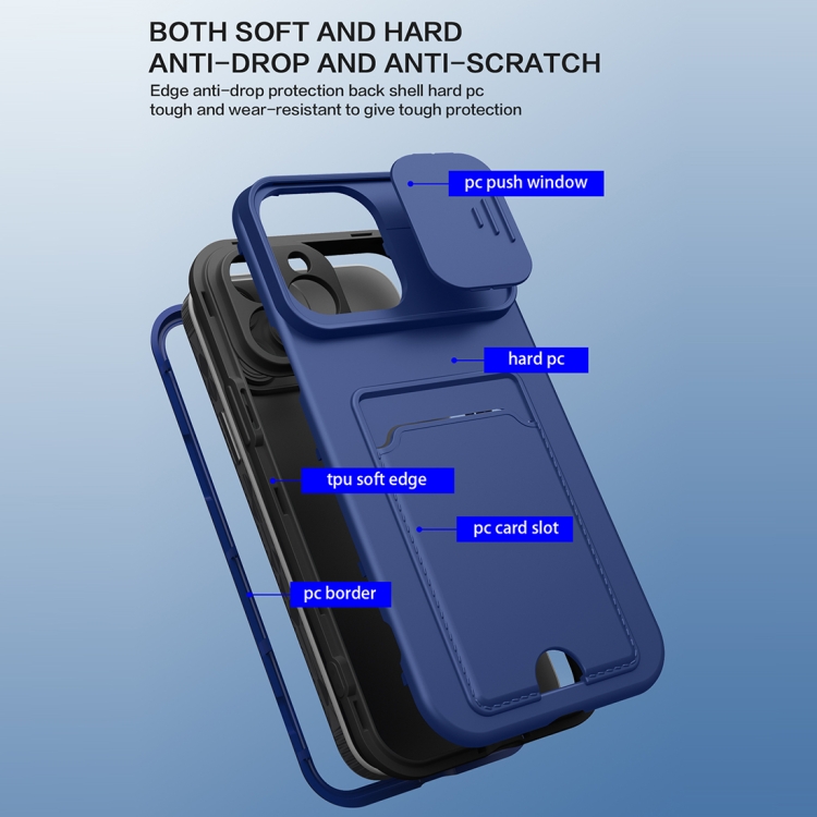 3 in 1 Sliding Camshield Card Phone Case For iPhone 11 Pro Max(Black + Dark Green)