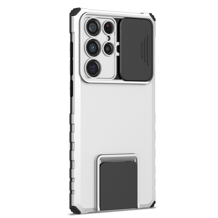 For Samsung Galaxy S22 Ultra 5G Stereoscopic Holder Sliding Camshield Phone Case(White) For Samsung Galaxy S22 Ultra 5G Stereoscopic Holder Sliding Camshield Phone Case(White)