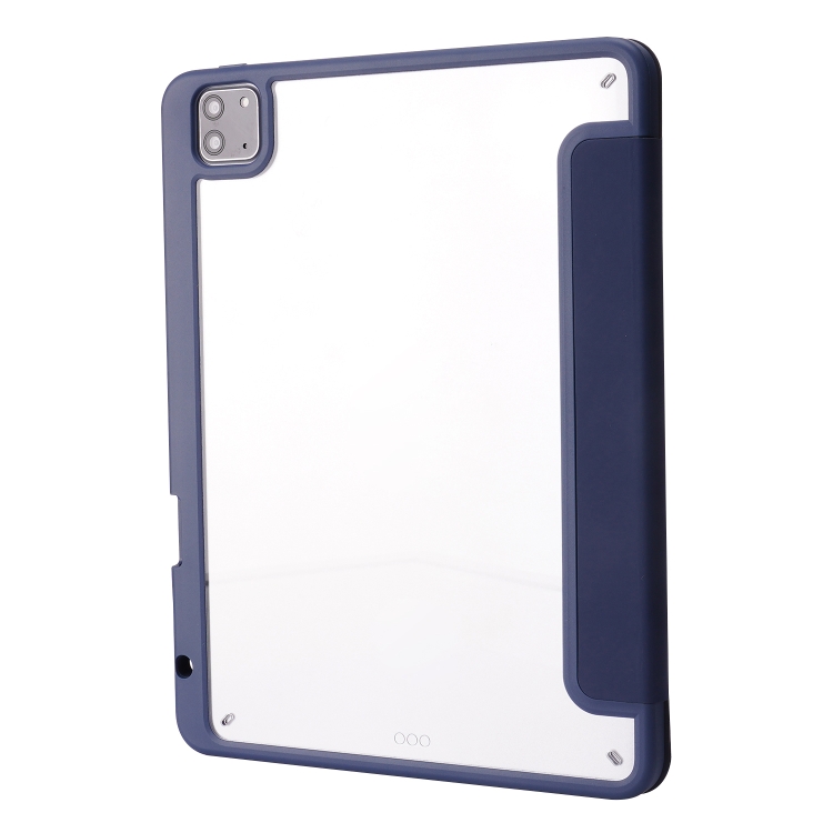 For iPad Air 13 2024 / iPad Pro 12.9 2022 / 2021 / 2020 / 2018 Deformation Transparent Acrylic Leather Tablet Case(Dark Blue)