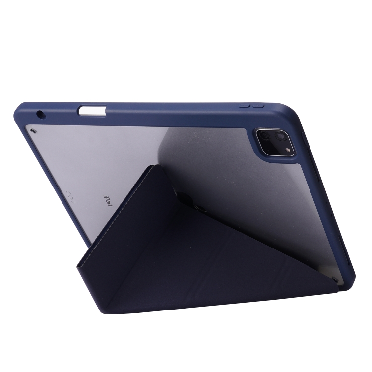 For iPad Air 13 2024 / iPad Pro 12.9 2022 / 2021 / 2020 / 2018 Deformation Transparent Acrylic Leather Tablet Case(Dark Blue)